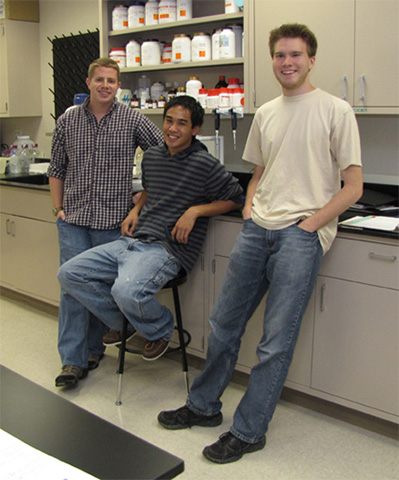 Undergrads Bryan, Dominic and Colby in the lab