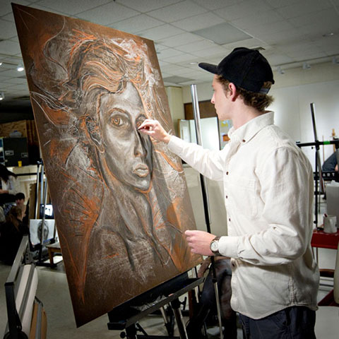student painting