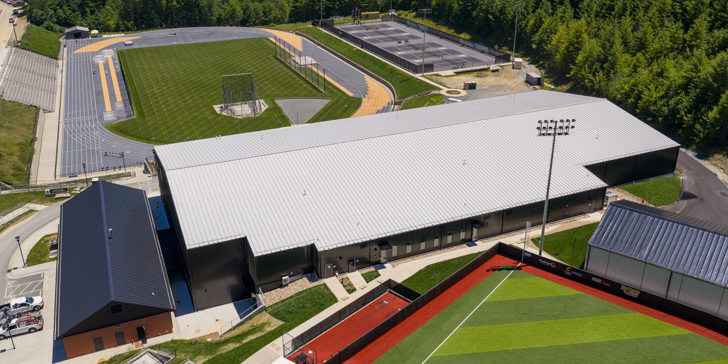 An aerial photo of App State's Appalachian 105 sports Complex in Boone, taken July 15 2026.