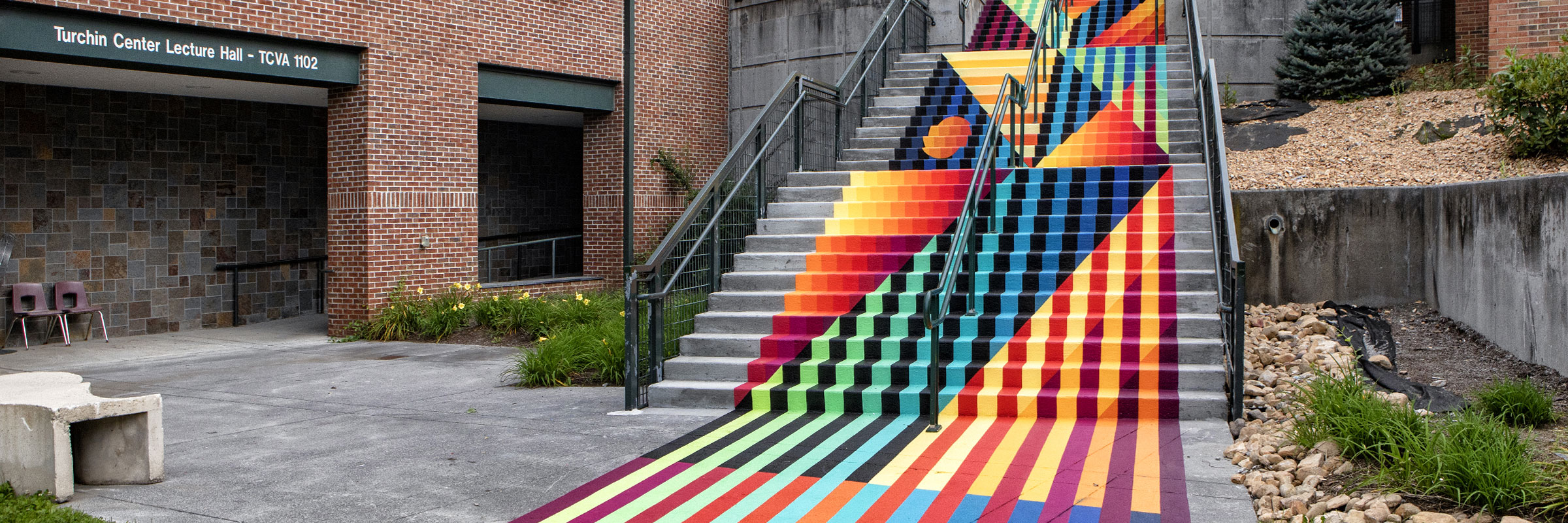 mural “Transit Candy,” located on the Boone campus staircase leading to App State’s Turchin Center for the Visual Arts