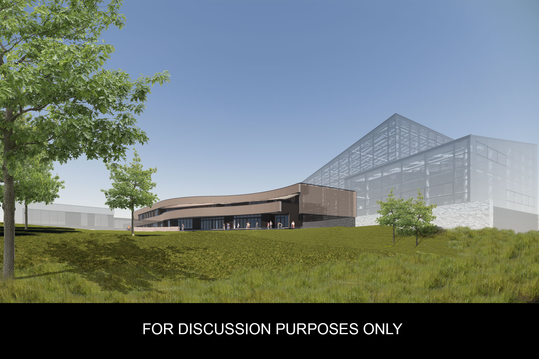 This artist’s rendering presents a view of what the initial phase of the Innovation District’s STEM Academic Building could look like, once completed