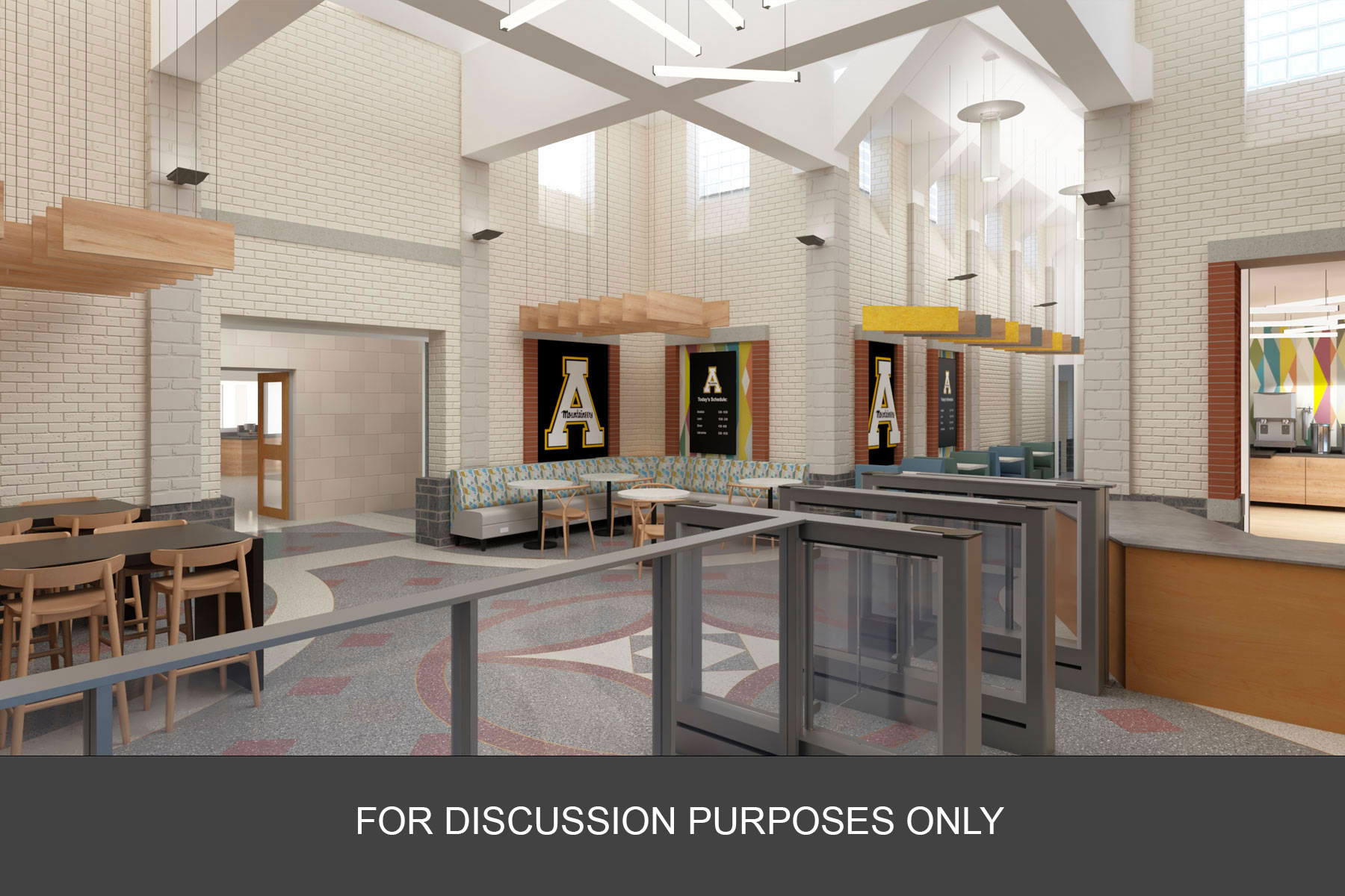 rendering of the renovations planned for the Park Place at the Pond dining facility in App State’s Trivette Hall