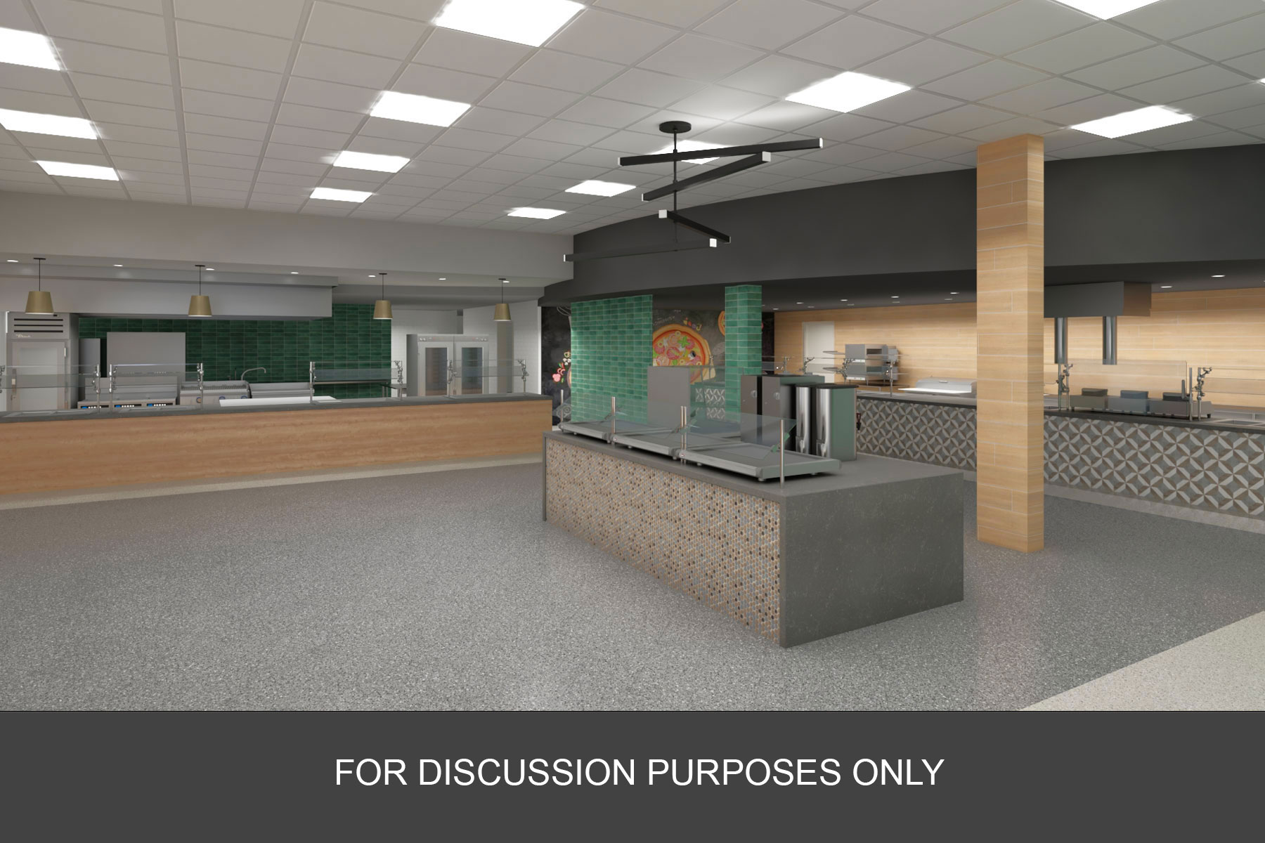 Conceptual rendering of renovated servery area in App State’s Park Place