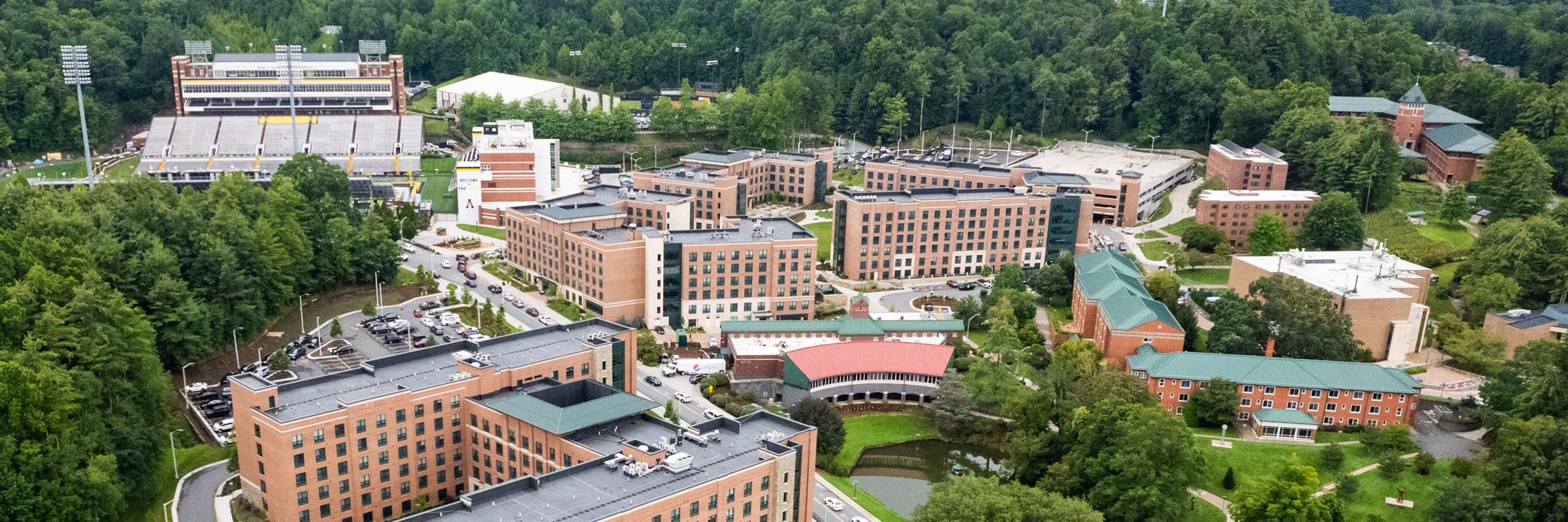 drone view of App State residential distric and stadium