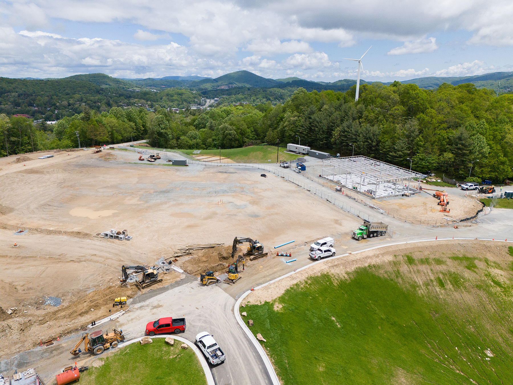 Phase 1 construction progress at App State's Innovation District is shown in this aerial photo, taken May 16, 2024