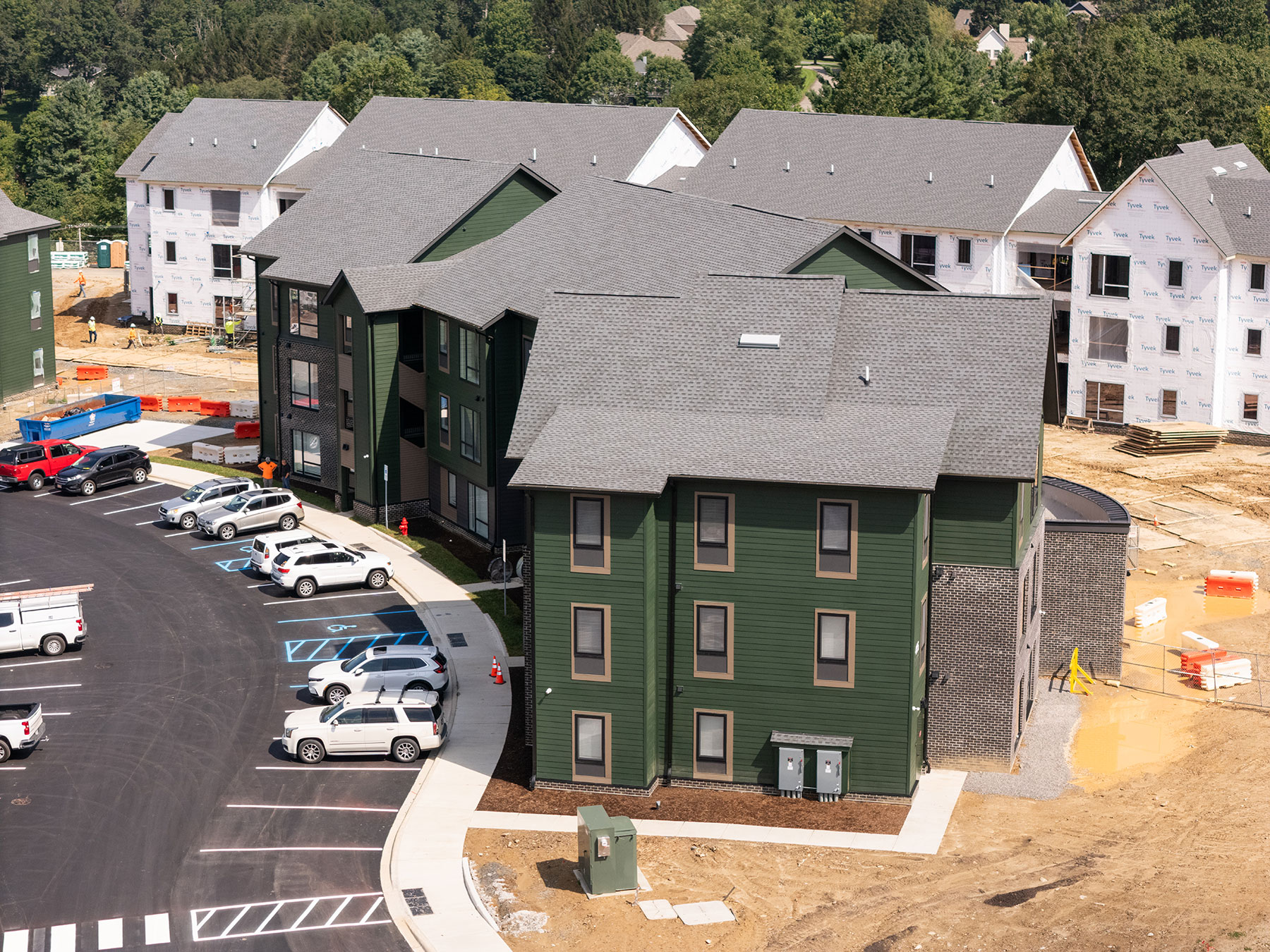 One of five Innovation Ridge housing buildings at App State, with residents moved in as of Aug. 16, 2025.