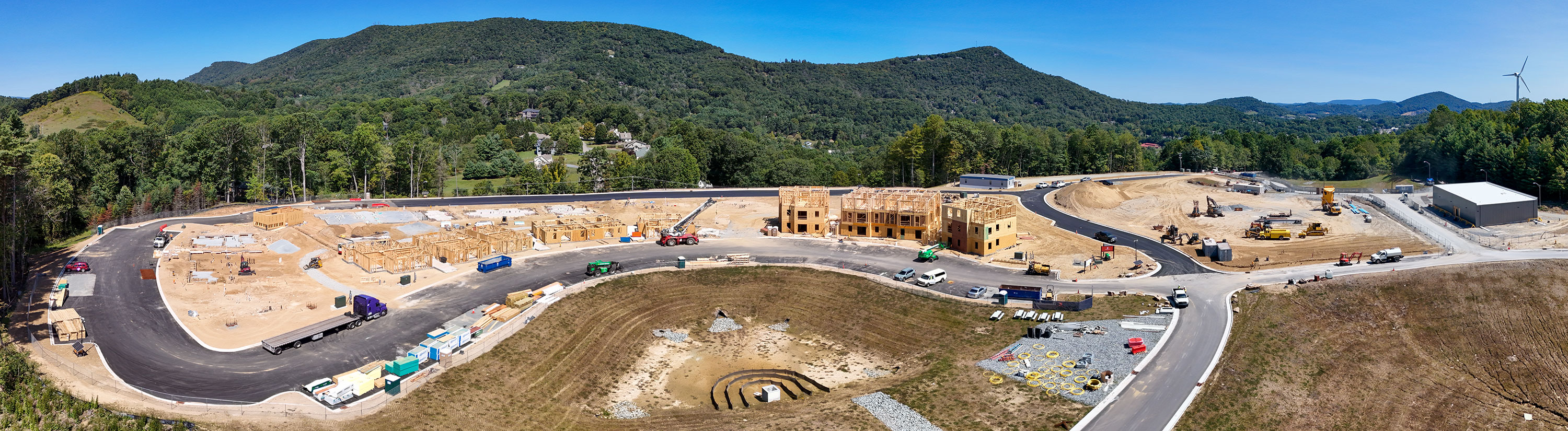 An aerial view of the Phase 1 construction progress at App State's Innovation District