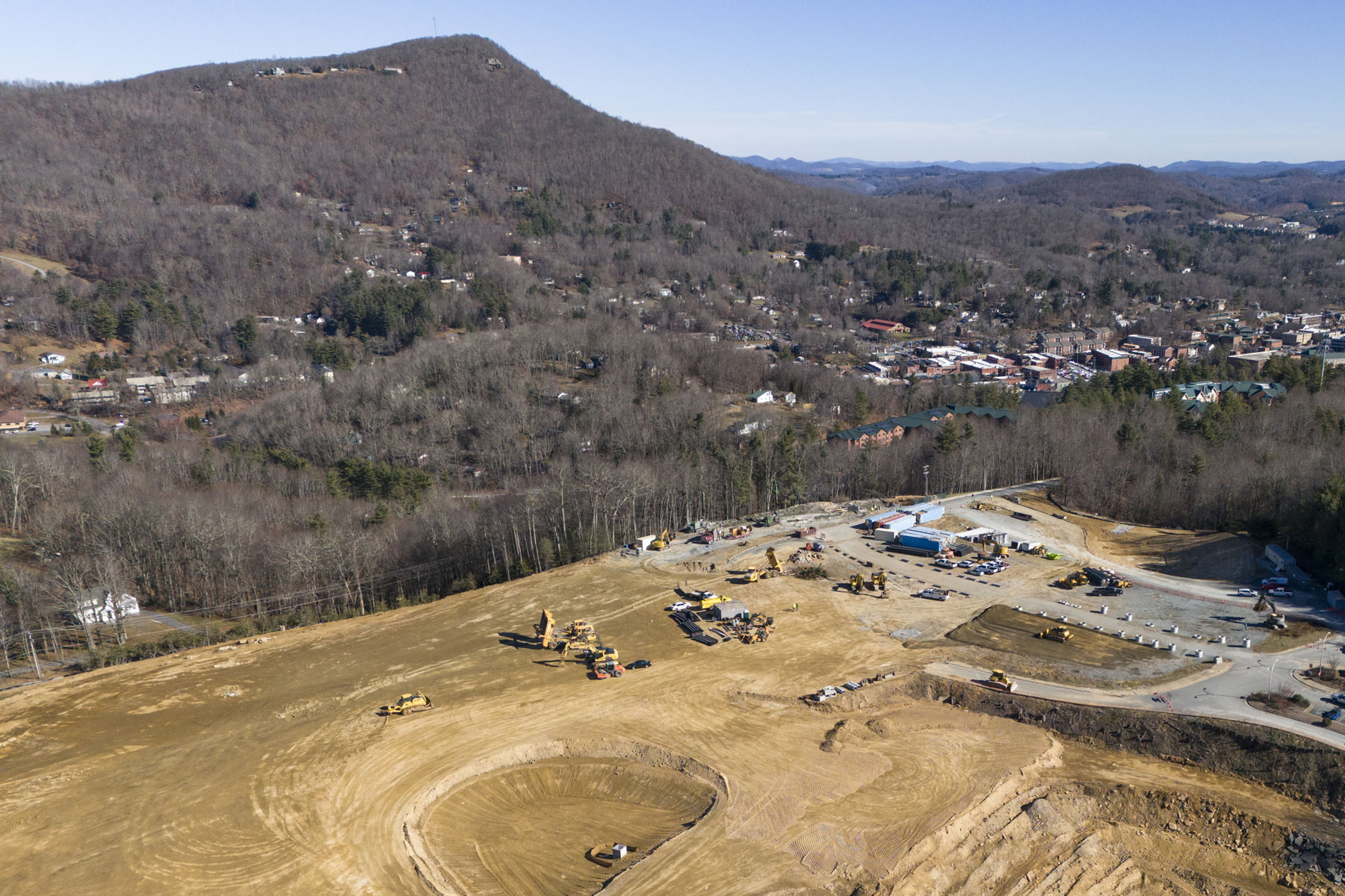 Image shows the construction progress on Phase 1 development of App State's Innovation District