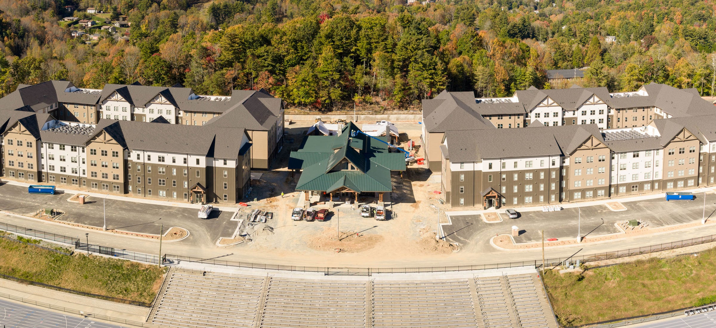 A panoramic view of the Mountaineer Ridge student housing complex at App State's Appalachian 105 property in Boone.