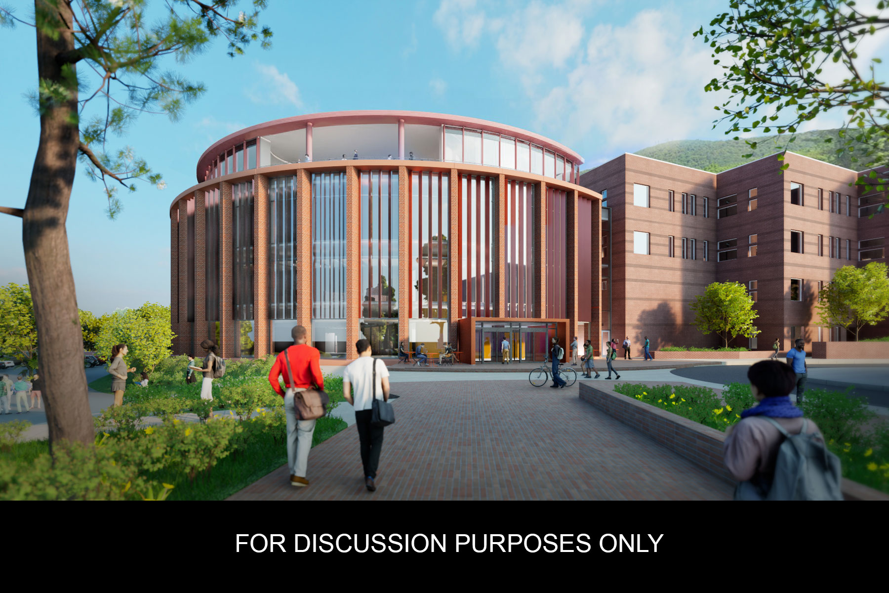 Rendering provides an exterior view of the new addition for App State’s Peacock Hall