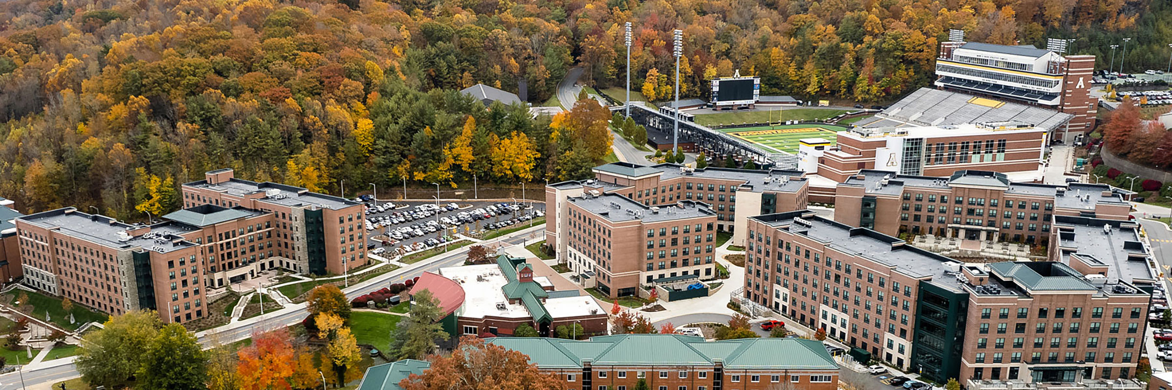 drone view of App State residential distric and stadium