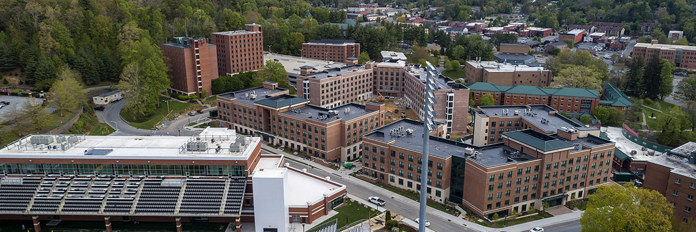 Drone view of residence halls on App State Campus