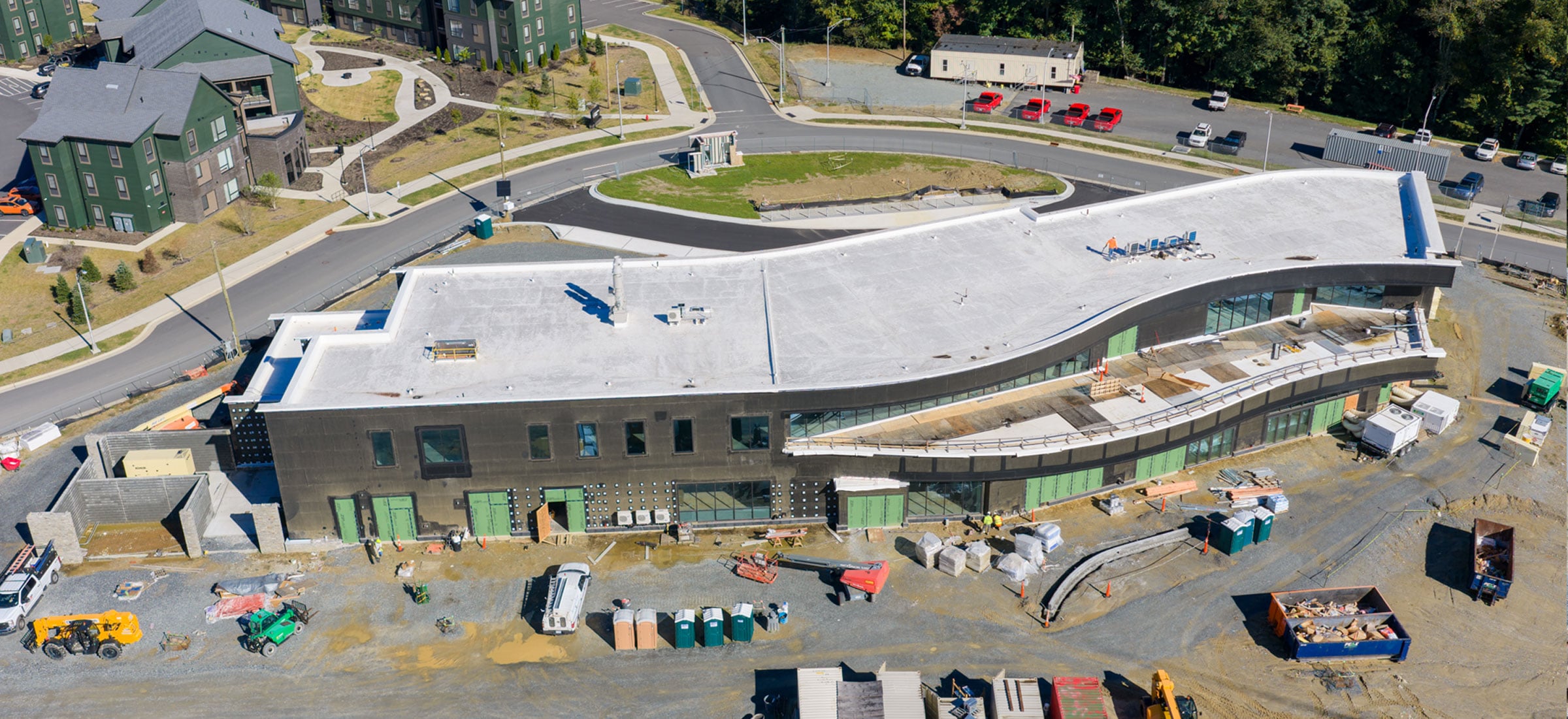 A front view of the STEM Academic Building under construction at App State’s Innovation District on the Boone campus.