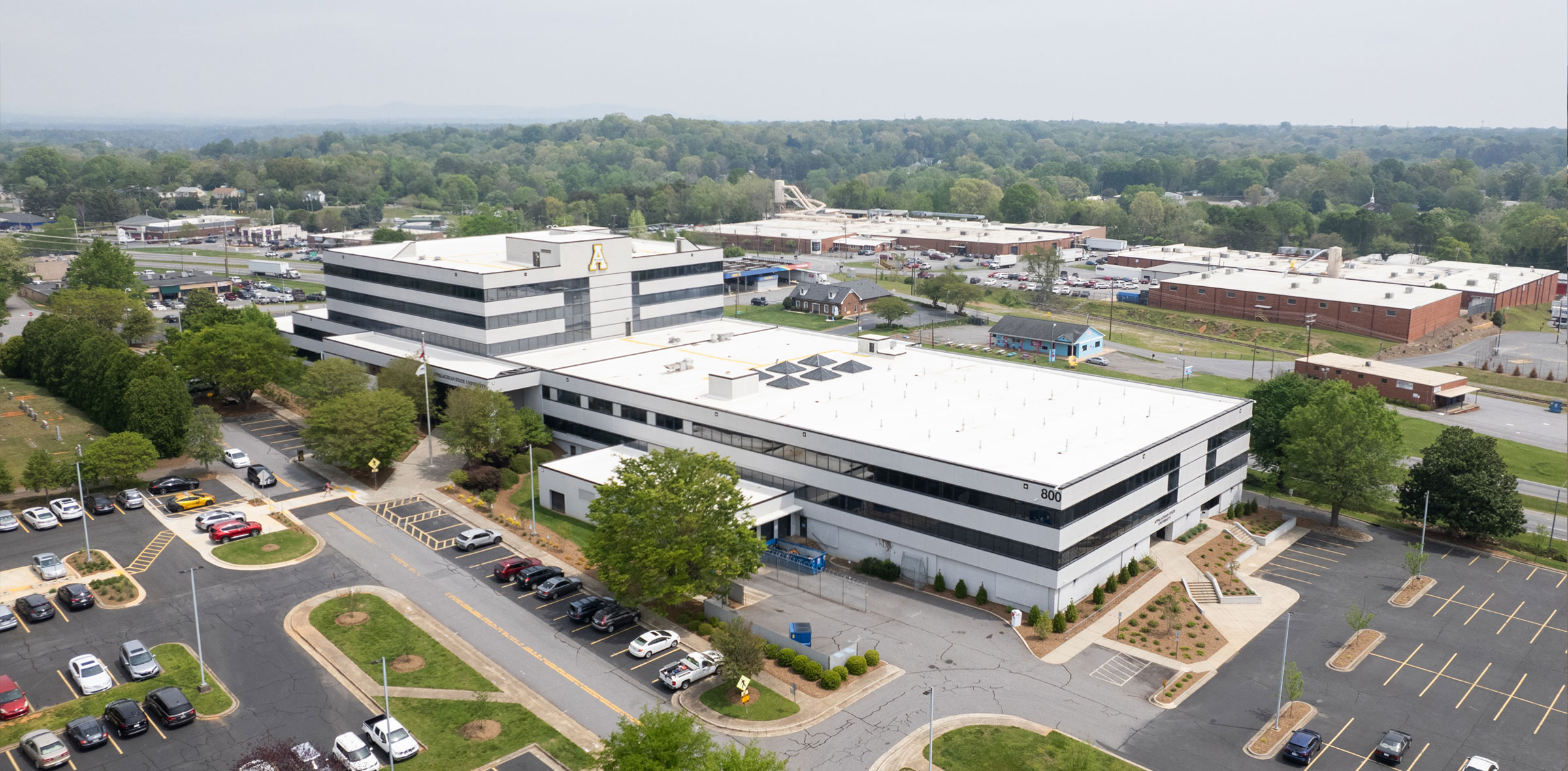 afternoon aerial view of App State Hickory Campus