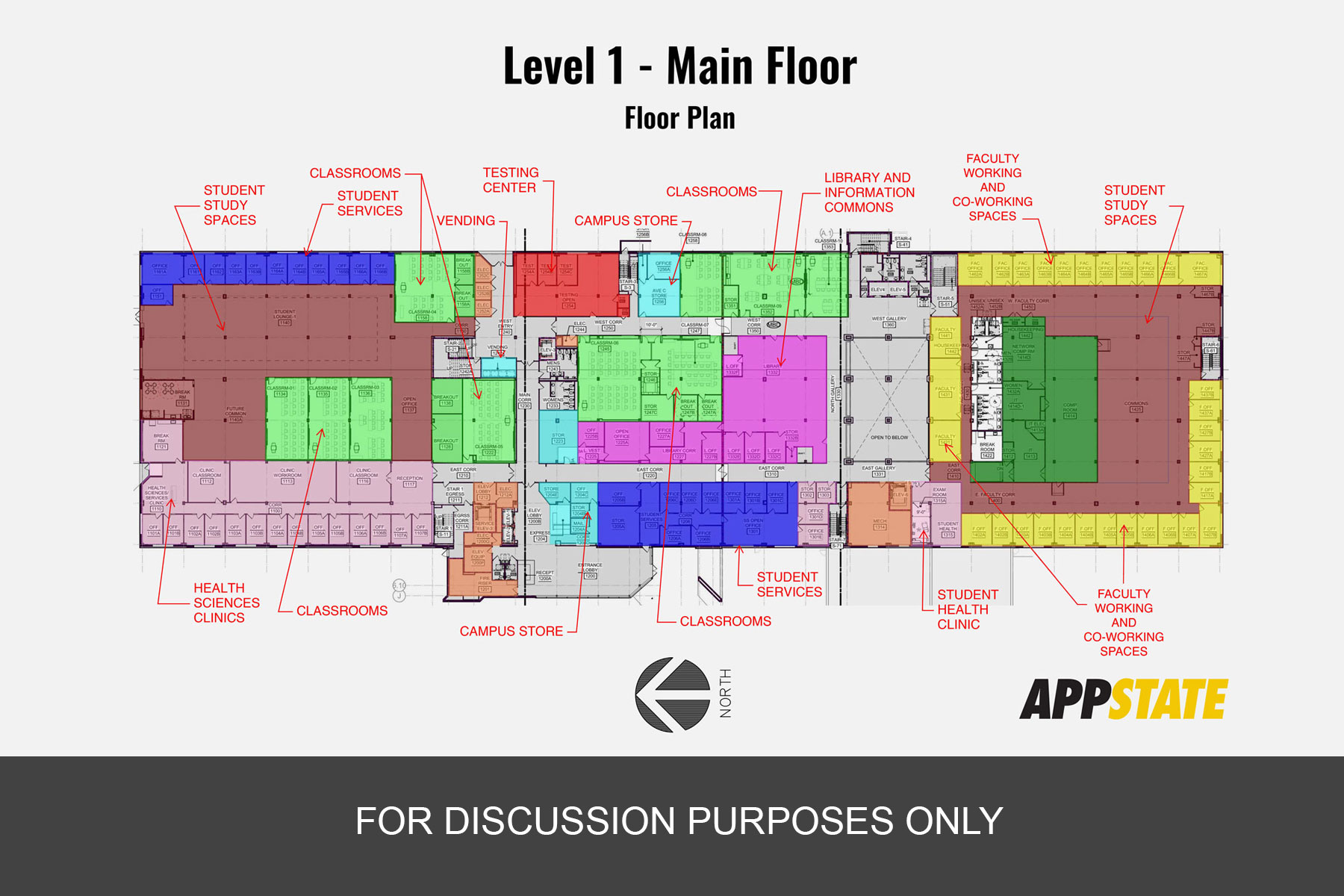 The planned layout for the first level of App State's Hickory campus