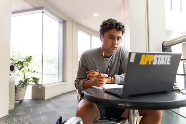 student working in levine hall