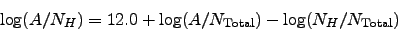 \begin{displaymath}
\log(A/N_H) = 12.0 + \log(A/N_{\rm Total}) - \log(N_H/N_{\rm Total})
\end{displaymath}